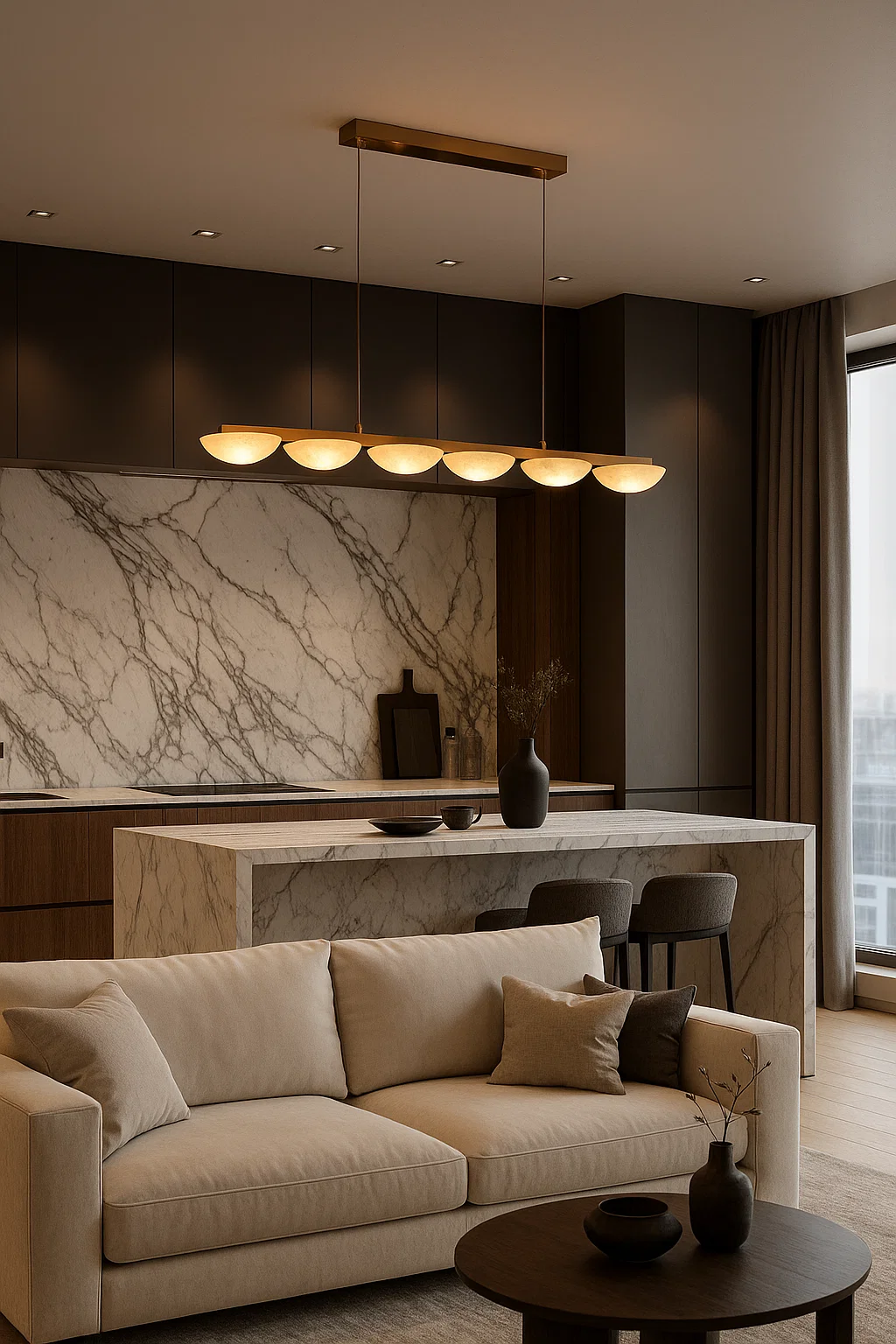 Pendant lamp Miraflores Alabaster Spanish Marble L120 LED 30W CCT Dim BRS