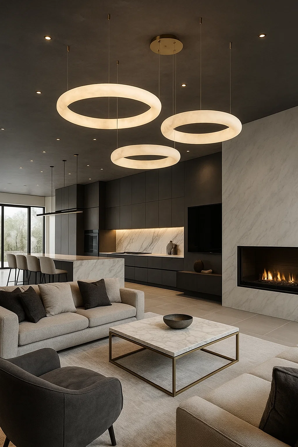 Pendant lamp Aragon 3 Alabaster Spanish Marble LED 56W CCT Remote BRS