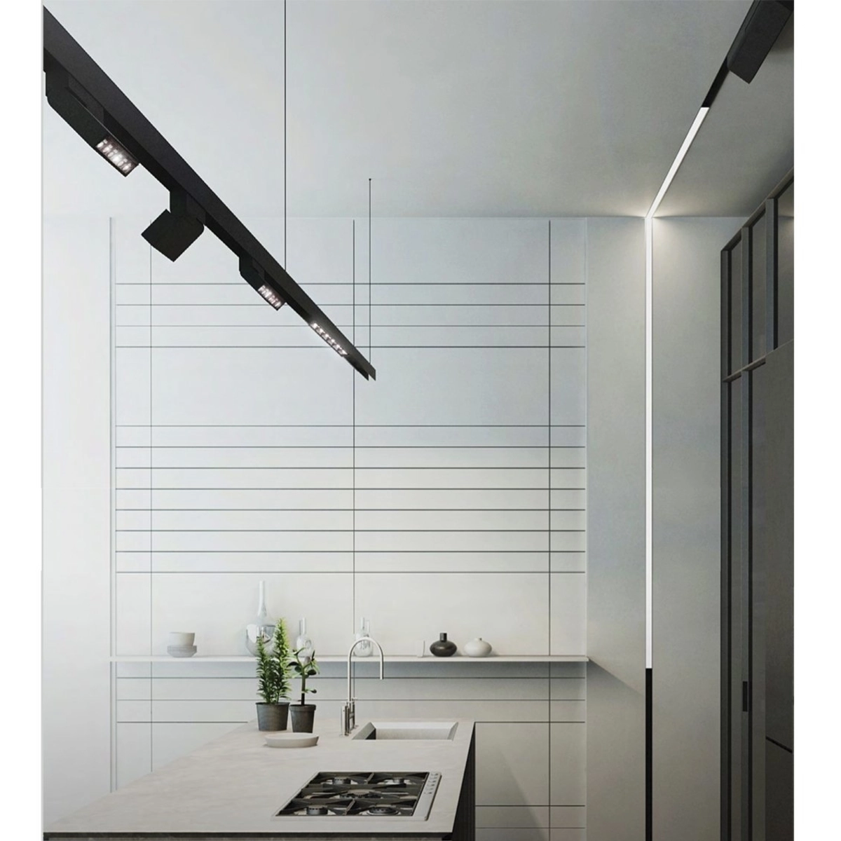 Suspended track set Edge 3M 4lt LED 24W BLK