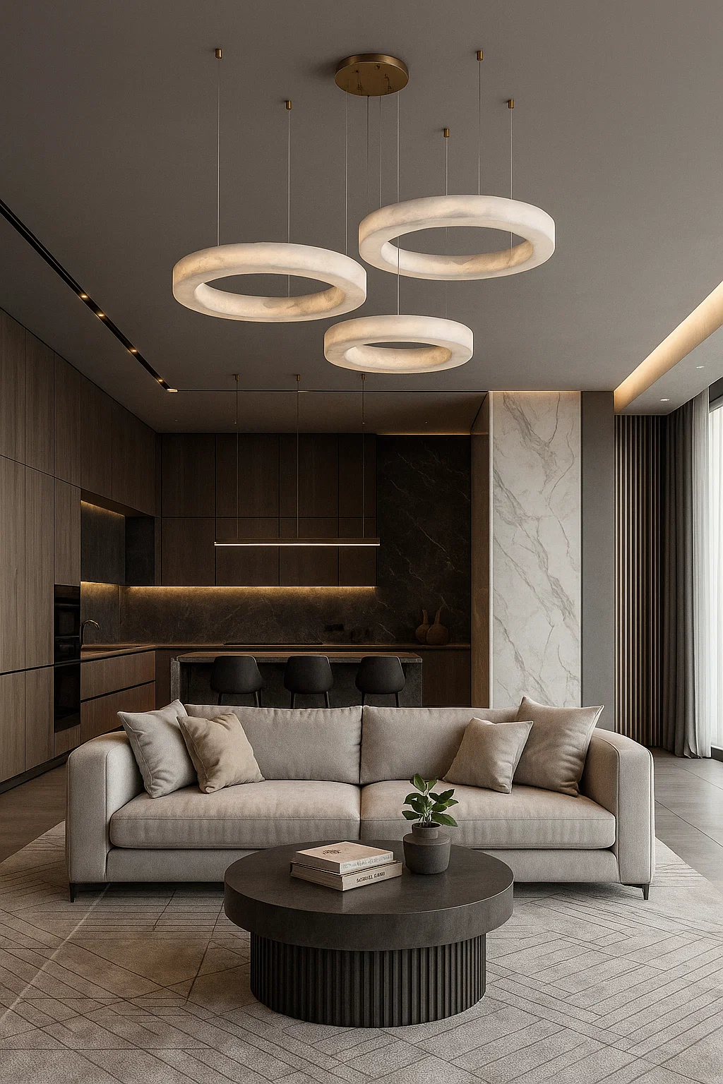 Pendant lamp Manzanera 3 Alabaster Spanish Marble LED 56W CCT BRS
