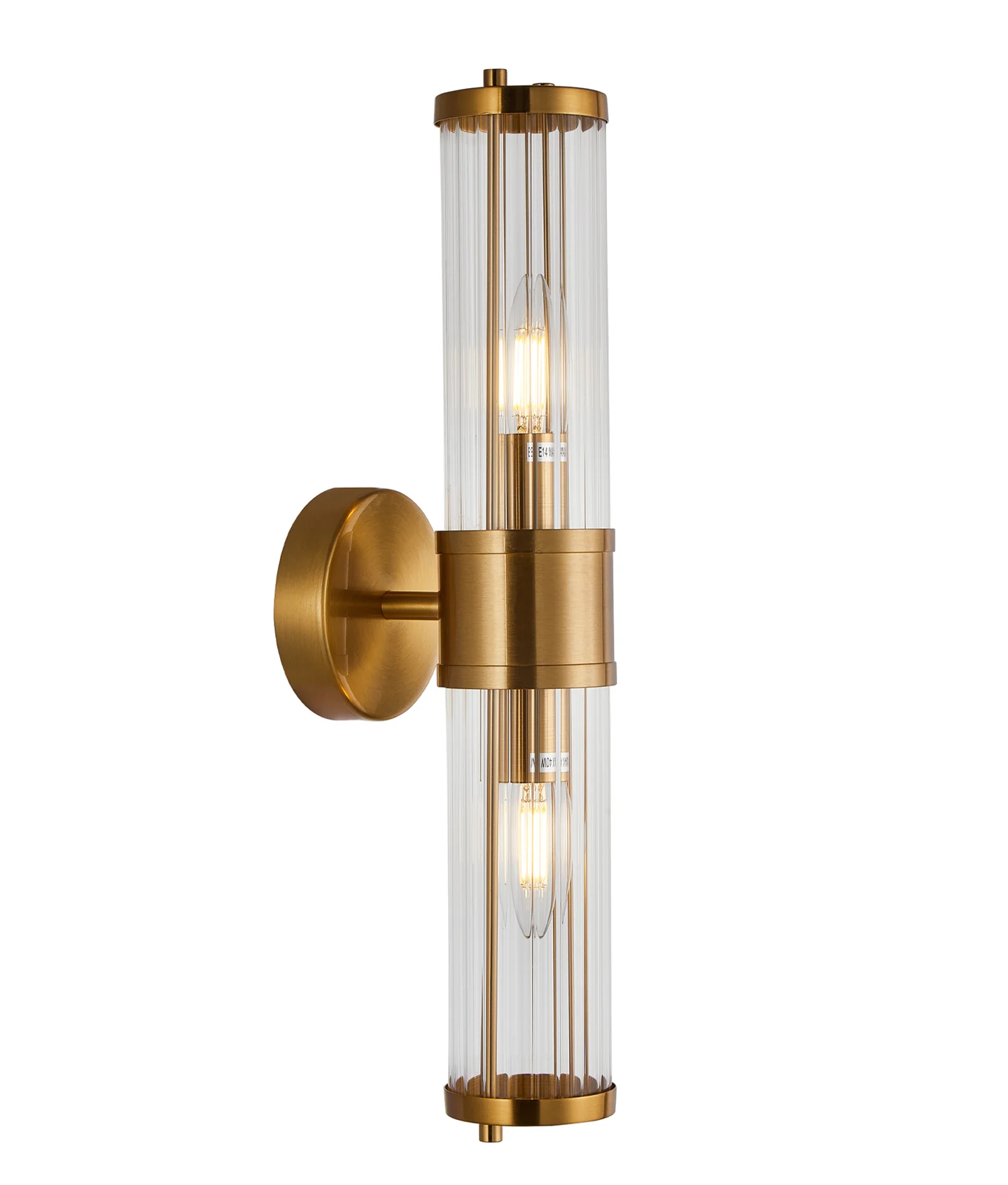 Wall light TIEMPO1 Up-Down Tubular Clear Glass Antique Brass 10W