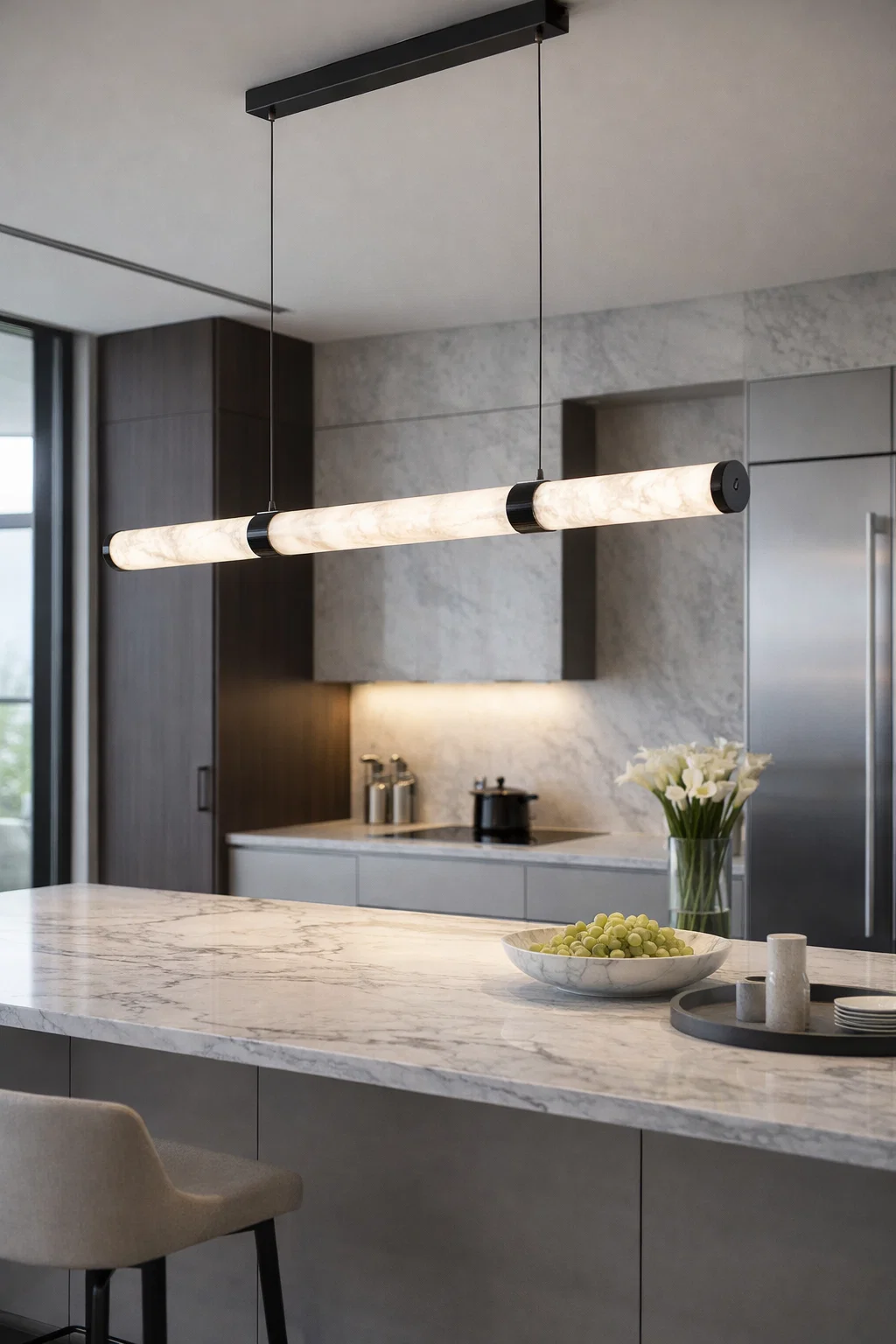 Pendant lamp Aragon Linear Alabaster Spanish Marble L150 LED 40W CCT Dim BLK with remote